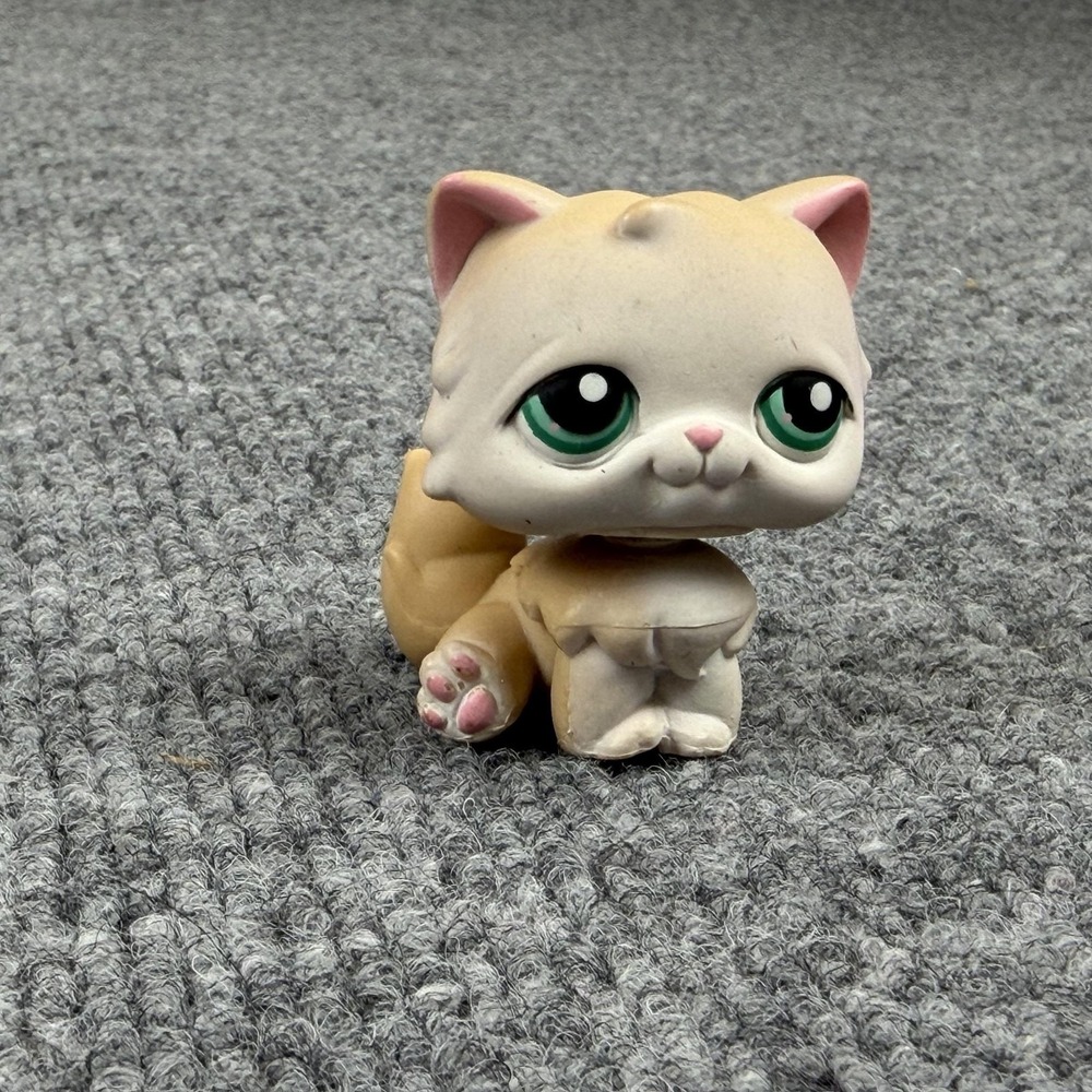 Littlest‎ Pet Shop Beige Long Hair Persian #129 Cat Hasbro Green Eyes 2007 LPS
